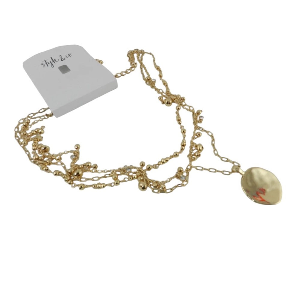 Gold Tone Mixed-Metal Layered Beaded Pendant Necklace, 17" + 3" extender - Picture 2 of 3